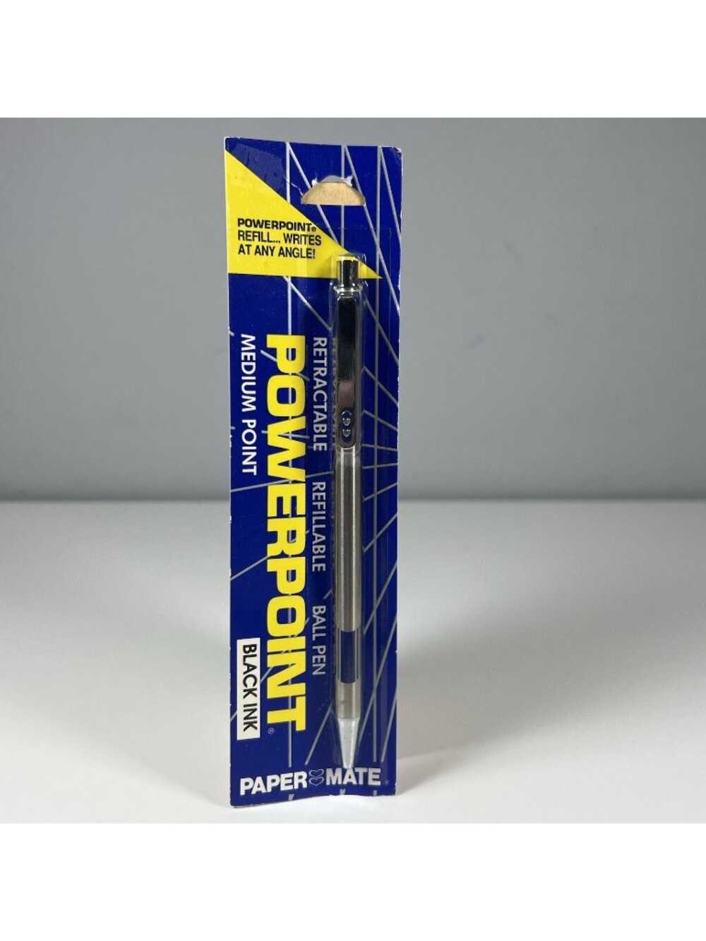 New 1988 Papermate Powerpoint Ball Pen Retractable Refillable Chrome Blue Japan